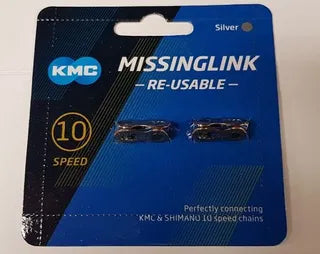 Connecting Link for 10 Speed, KMC, Silver, 2pcs/MF Card, re-usable, 6mm pin length