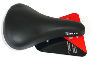 BMX Saddle BLACK for 16-20", Vinyl , Quality Velo manufactured product (With clamp,STD Seat Rails)