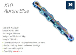 CHAIN - 10 Speed - KMC X10 - 116L - AURORA (Limited Edition) - X-Series - w/Connect Link