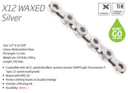 CHAIN - 12 Speed - KMC X12 GO WAX - 126L - SILVER - X-Series - w/Connect Link
